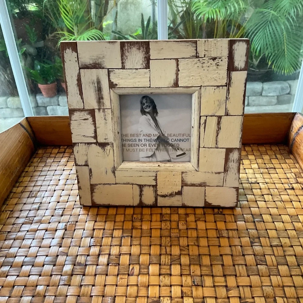 VTG Rustic Wooden Cream Colored Frame 8” x 8” Square